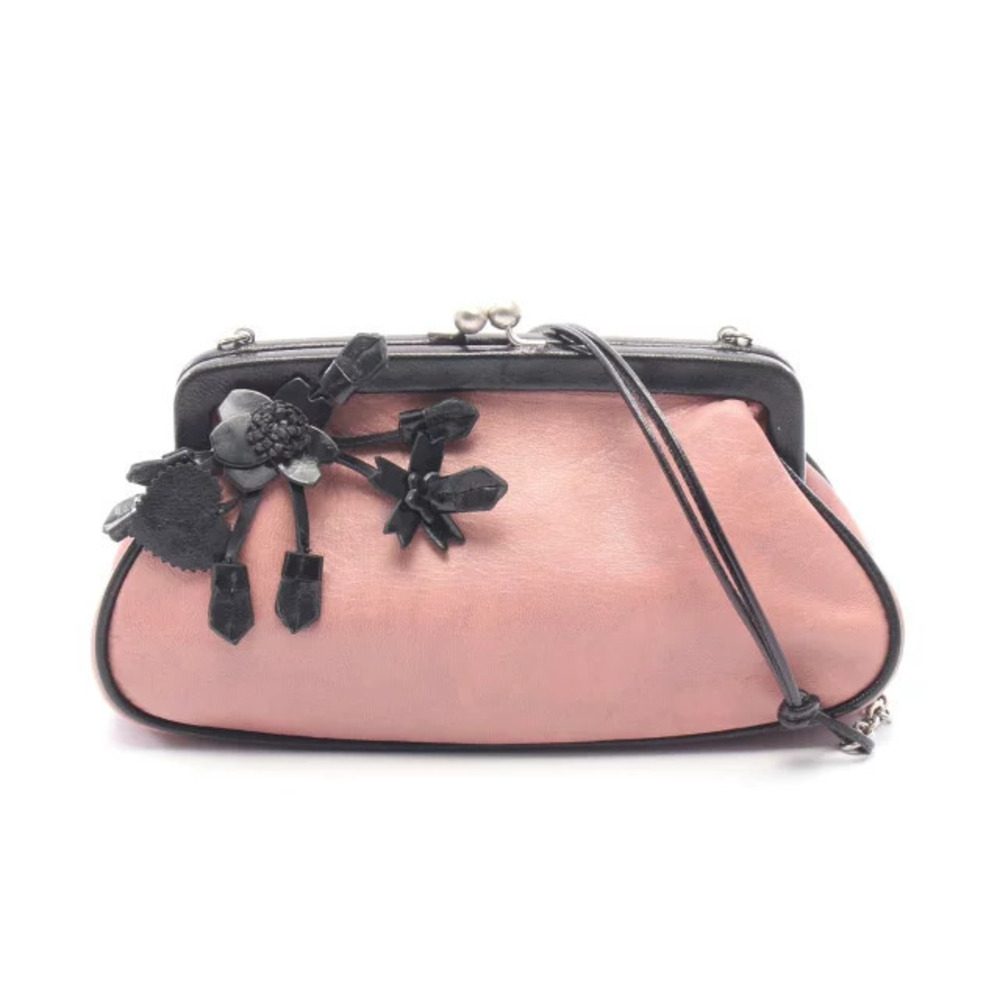 Prada Triangle Clasp Shoulder Bag Leather Pink Black